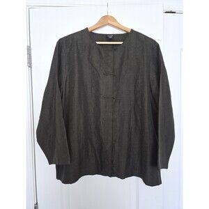 Eileen Fisher Olive Green Lightweight Asian Style Jacket Tunic Frog - Large
